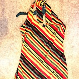 Collection sz M Red,Taupe, black Chevron verticle strip Halter Top.